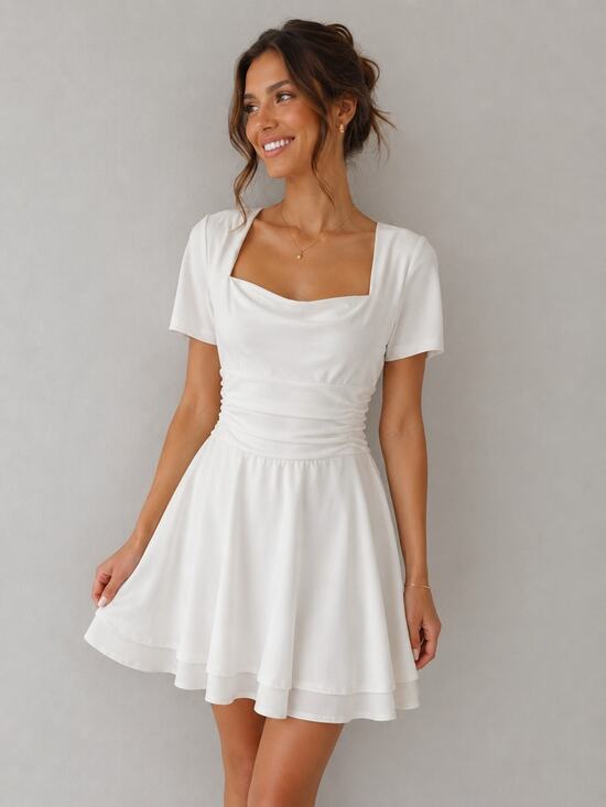OYS Dresses & Skirts - White Square-Neck Short Dress Minimalist Capsule Preppy